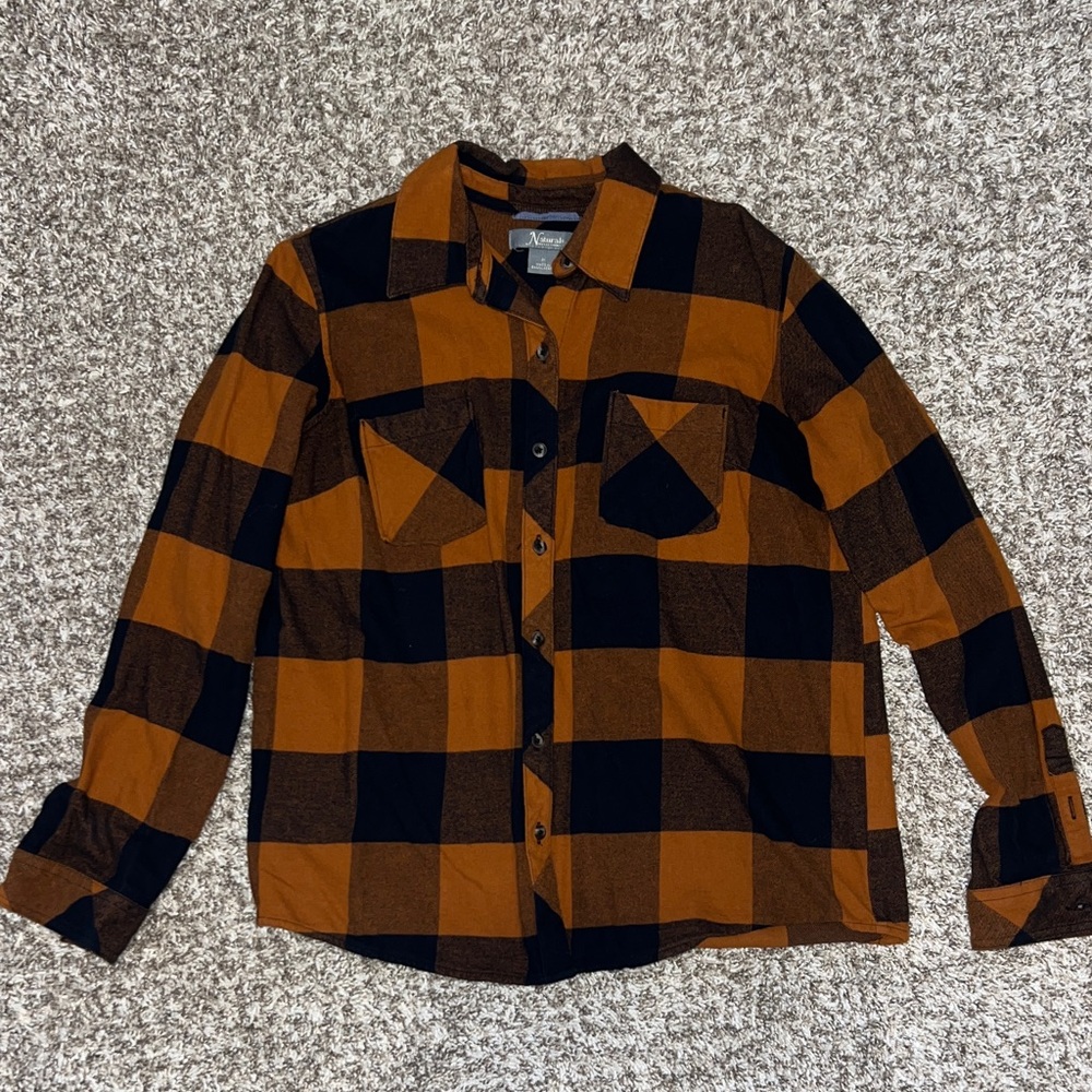 Natural Reflections Navy & Orange Checkered Button Down Shirt